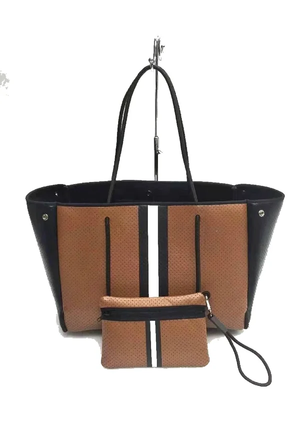 Haute Shore - Greyson Milan - Neoprene Tote Bag, Saddle Brown