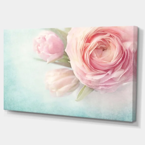 Designart PT14222-60-28 Pink Flowers Against Blue Background Canvas Artwork Print, 60X28x22