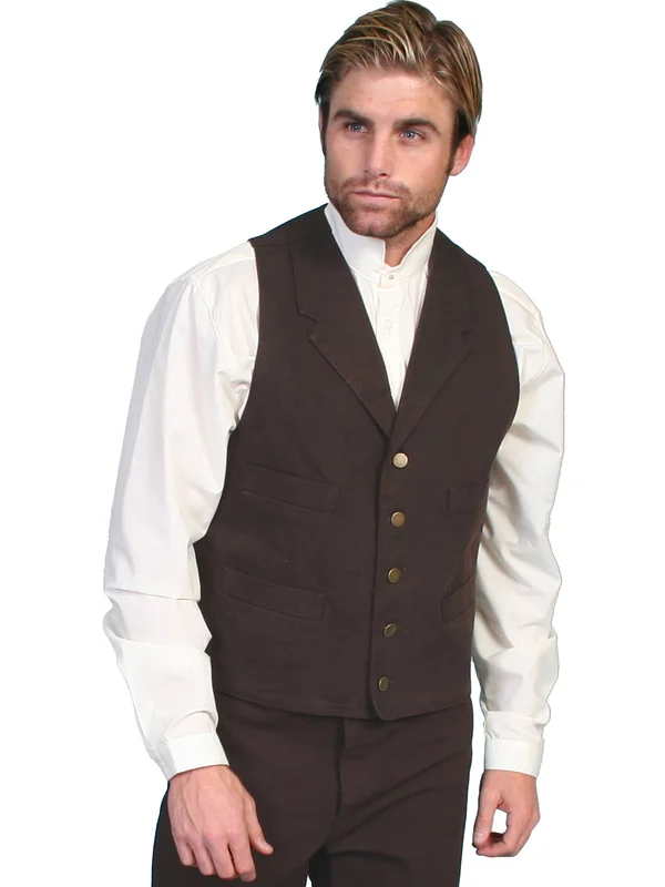 Scully Western Vest Mens Lined Button Cotton Canvas RW041 Walnut