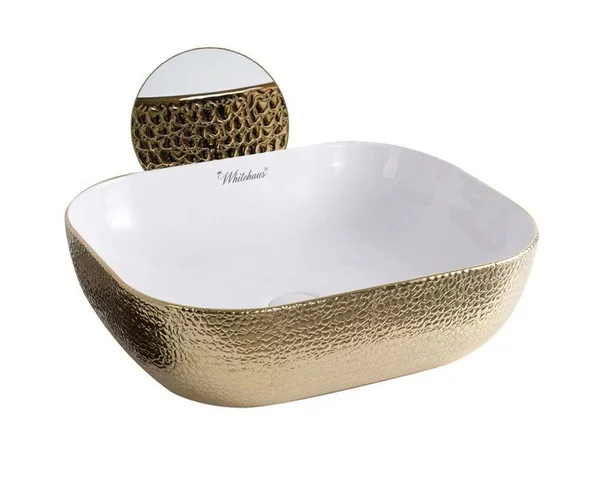 Whitehaus Collection Isabella Plus Rectangular Vessel Bathroom Sink - Black/Gold