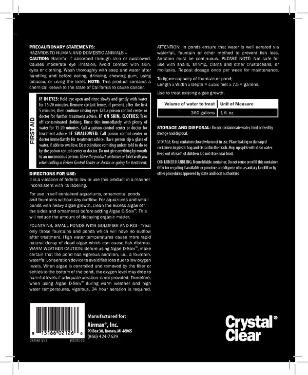 Crystalclear Algae D-Solv - 2.5 gal.