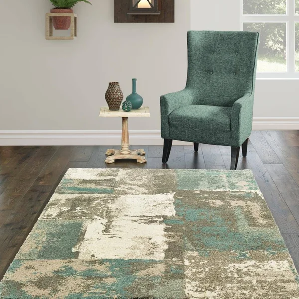 Allen + Roth Layton 8 x 10 Blue Indoor Abstract Area Rug, B5502G7L