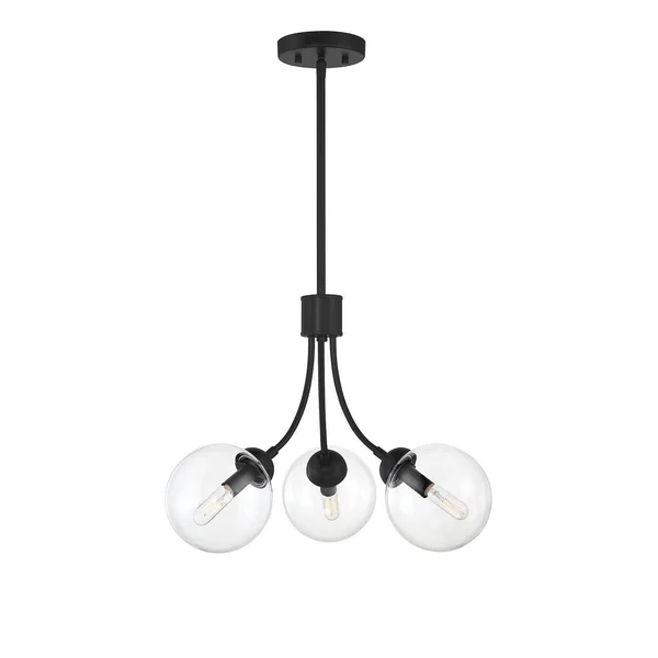 Madison Three Light Chandelier Matte Black - Exact Size