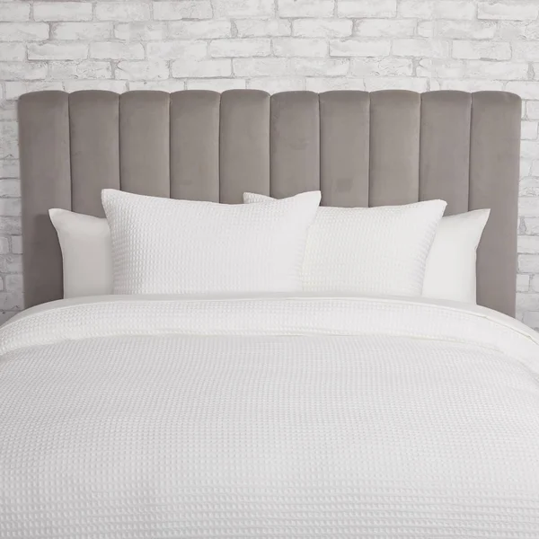 Grey Velvet Queen Powered Channeled Headboard, Queen Headboards, Dormify