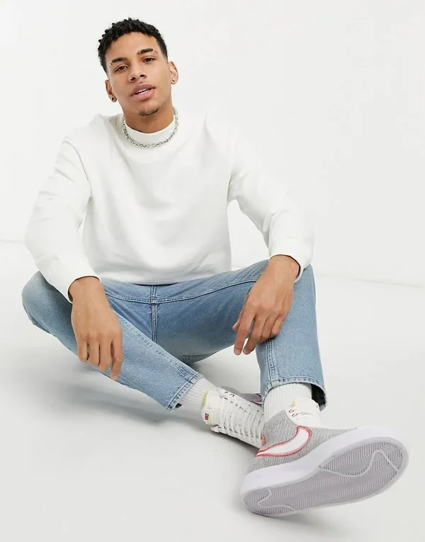 Selected Homme High Neck Sweatshirt in Off White