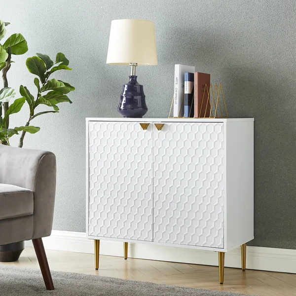 Celipu Hexagonal Pattern 2-Door Apothecary Accent Cabinet - White