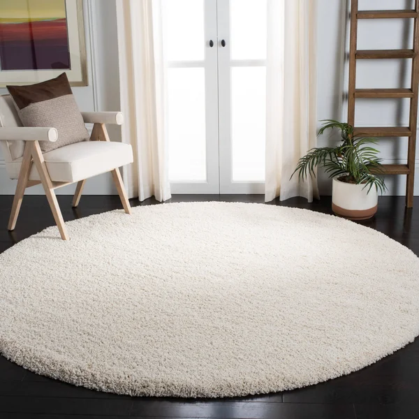 Safavieh Milan Shag Maibritt 2-Inch Thick Rug - 9& x 9& Round - Ivory