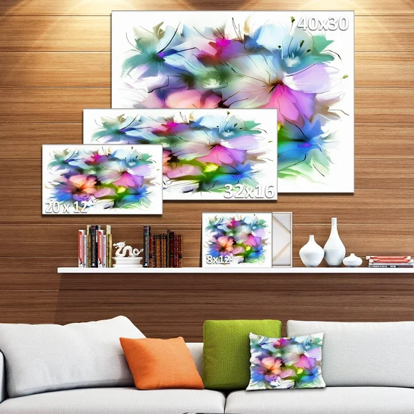 Designart &Watercolor Floral Bouquet& Extra Large Floral Wall Art - Blue - 40 in. Wide x 30 in. High - 1 Panel