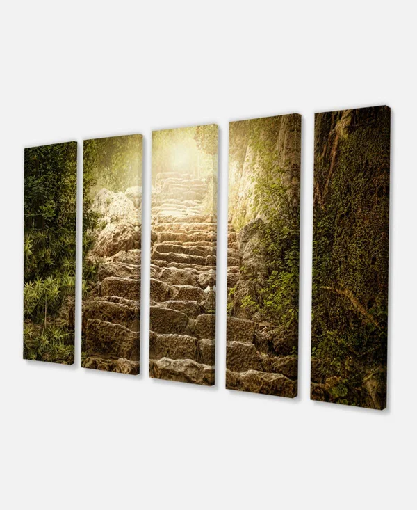 Design Art &Holy Light and Upstairs& Photographic Print Multi-Piece Image on Canvas - Size: 60 in. Wide x 28 in. High - 5 Equal P