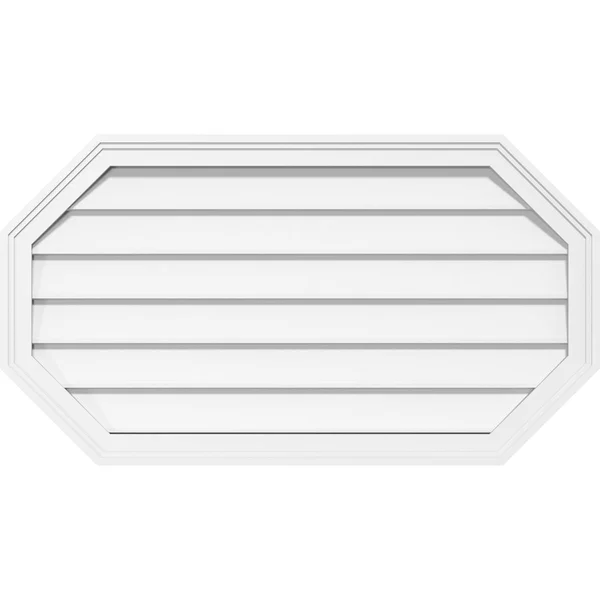 Ekena Millwork GVPOH34X3202SN 34x22W x 32x22H Horizontal Elongated Octagon Surface Mount PVC Gable Vent: Non-Functional - 2x22W x