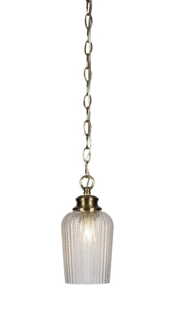 Toltec Lighting 92-NAB-4250 Cordova 1 Light 5 inch Pendant in Brushed Nickel with Clear Textured Glass
