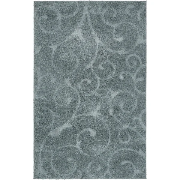 Unique Loom Carved Floral Shag Area Rug (5& x 8& - Blue)