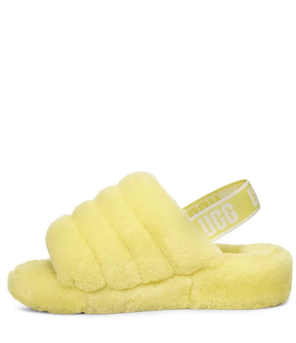 Ugg Women's Fluff Yeah Slide Sheepskin in Neon Yellow, Size 10