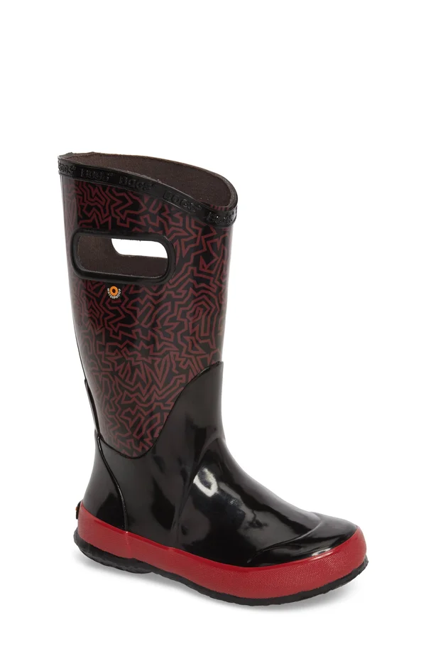 Children's Bogs Rain Boot, Kids Unisex, Size: 11 M, Black Multi Maze Rubber