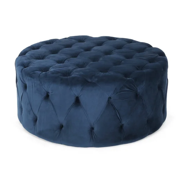 Christopher Knight Home Sabina Round Tufted Velvet Ottoman - Blue