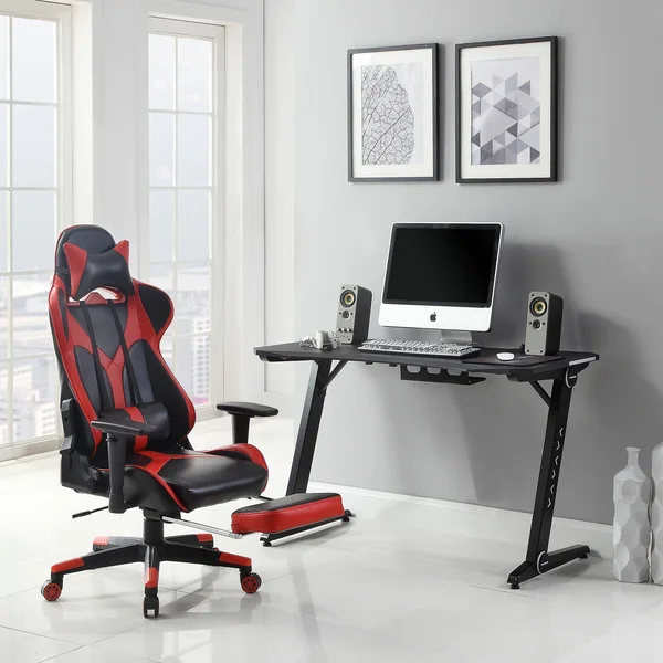Lorell Foldable Footrest High-Back Gaming Chair, Red/Black
