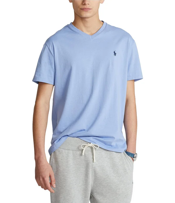 Polo Ralph Lauren Classic-Fit Short-Sleeve V-Neck Tee - Mens, XL, Dress Shirt Blue