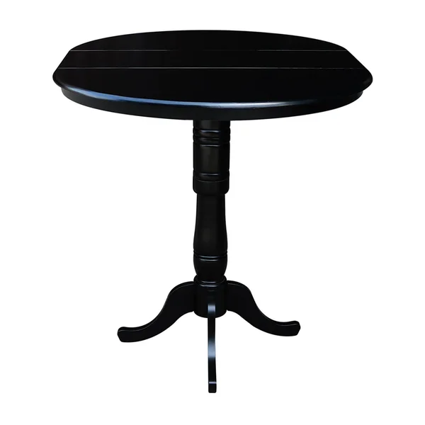 36 inch Round Top Pedestal Table with 12 inch Leaf, 42 inchh, Black