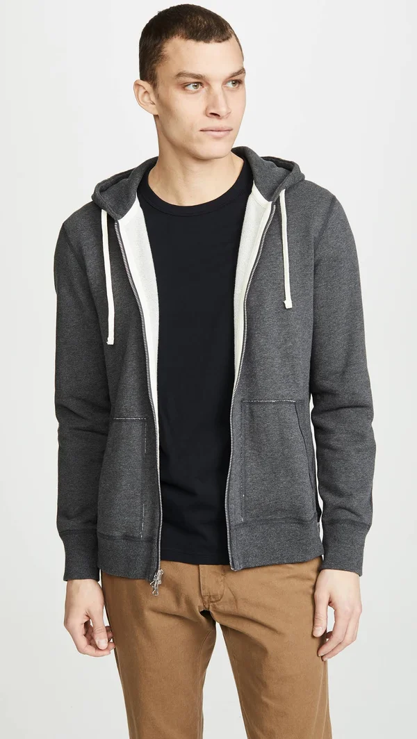 Reigning Champ Mid Weight Full Zip Hoodie Heather Charcoal M