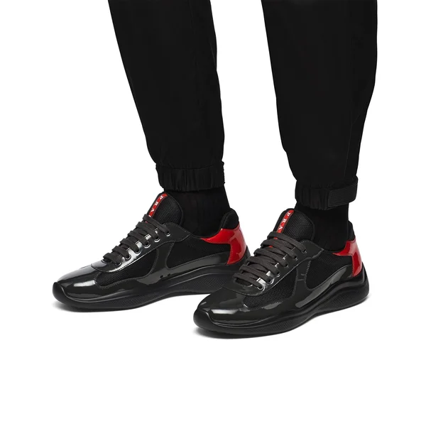 Prada America&s Cup Sneakers - Men, Anthracite Gray/Red, Size 7.5