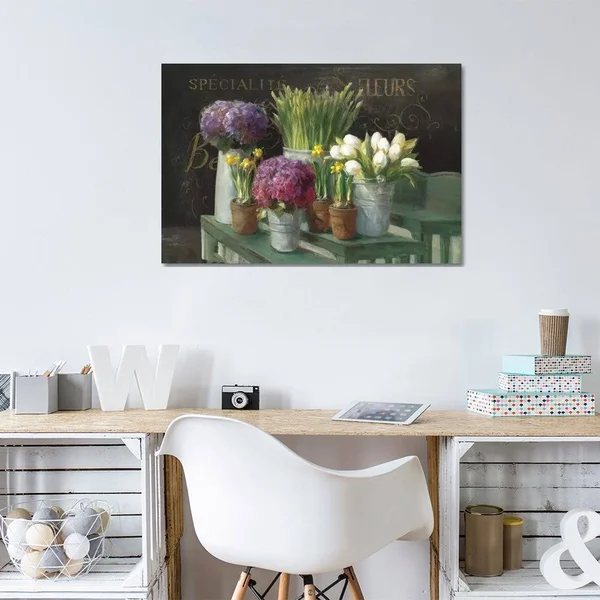 Danhui Nai Canvas Wall Decor Prints - Les Fleurs Printemps on Black ( Floral & Botanical > Flowers > Bouquets art)