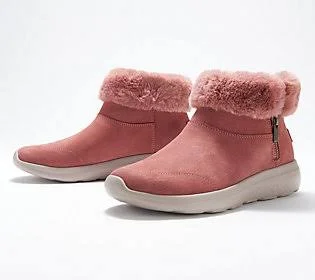 Skechers On-The-Go Faux Fur Ankle Boots -Enchanted - Size 8 Wide, Rose