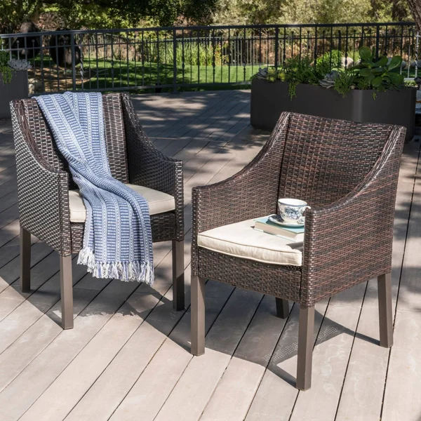 Christopher Knight Home Antibes Outdoor Wicker Dining Chairs with Cushions by - Brown