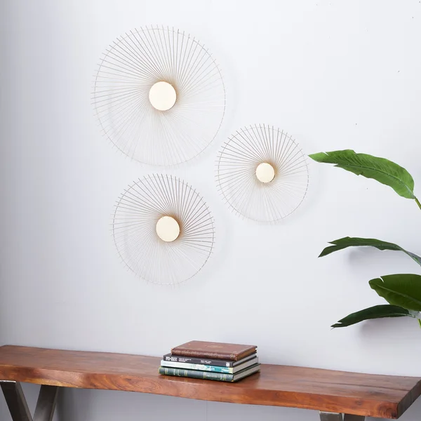 Gold Iron Contemporary Wall Decor (Set of 3) - 23 x 3 x 23 Round, 22.63" x 22.63" x 2.50"