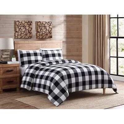 Highsmith Plaid 100% Cotton 3 Piece Duvet Cover Set Gracie Oaks Size: King Duvet Cover + 2 Shams, Color: Black/White