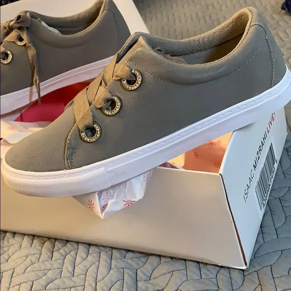 Isaac Mizrahi Live! Soho Grosgrain Lace-Up Suede Sneakers, Size 7-1/2 Medium, Soho Grey