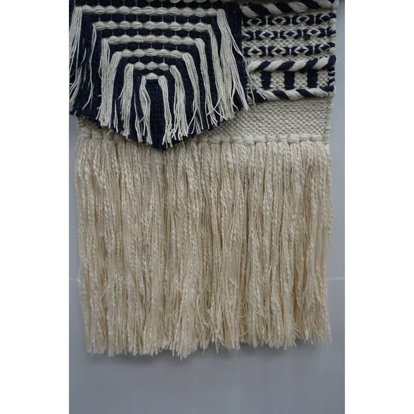 The Curated Nomad Chicory Macrame Wall Hanging with Navy Blue Pattern - Exact Size