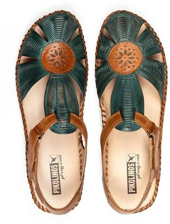 Pikolinos Women's Puerto Vallarta Closed Toe Sandal 655-0575 - Size: 35, Emerald Calfskin