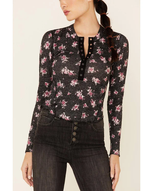 Free People One of The Girls Henley - Black X-Large - Women's