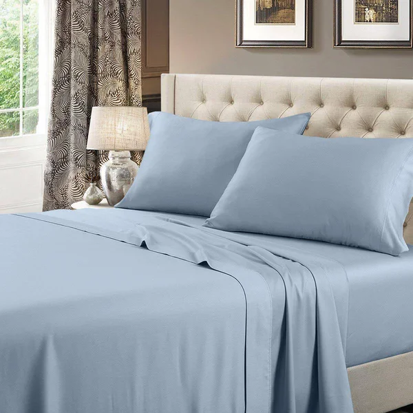 Attached Waterbed Sheets 100% Cotton 600 Thread Count: Queen - Blue