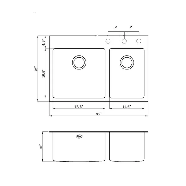 33 inch Drop in Topmount Stainless Steel Kitchen Sink Package 16 Gauge Double 60/40 Bowl Basin w/ 9 Gauge Deck - Complete Sink P - 33" x 22"