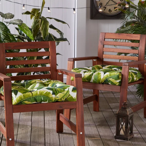 2pk Outdoor Seat Cushions Palm Leaves White - Kensington Garden