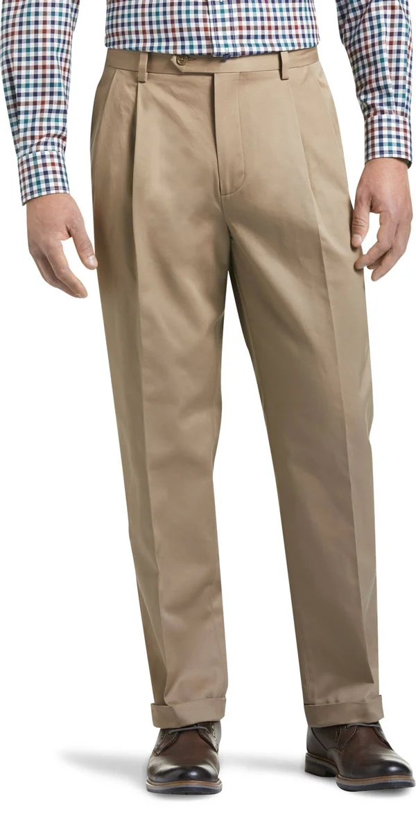 JoS. A. Bank Men's Traveler Collection Original Fit Twill Pleated Front Casual Pant, British Tan, 35x30