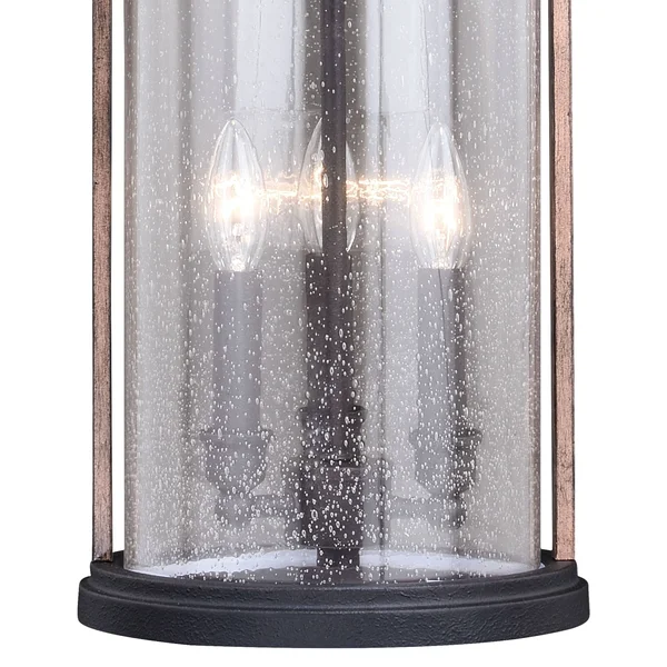 Vaxcel T0448 Cumberland Textured Dark Bronze and Burnished Oak Outdoor Pendant