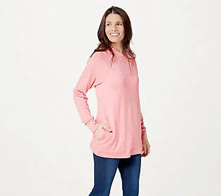 Susan Graver Weekend Heathered Brushed Knit Pullover Top - Size Small, Heather Coral