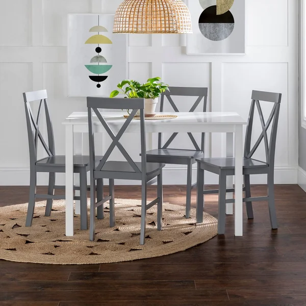 Porch & den 5-Piece Dining Set with X-Back Side Chairs - Grey - White