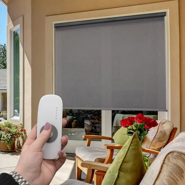 Keystone Fabrics O80.48.90 4 x 8 ft. Regal Rechargeable Motorized Outdoor Sun Shade with Protective Valance - Mahogany White