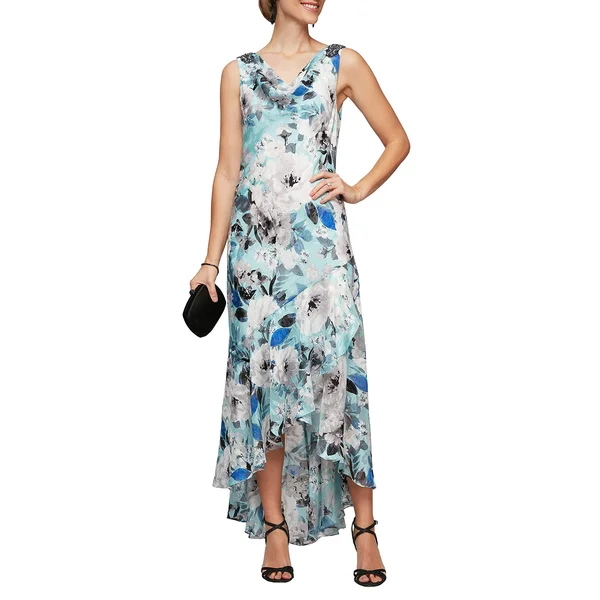 Alex Evenings Floral High/Low Chiffon Dress - Ivory - 16