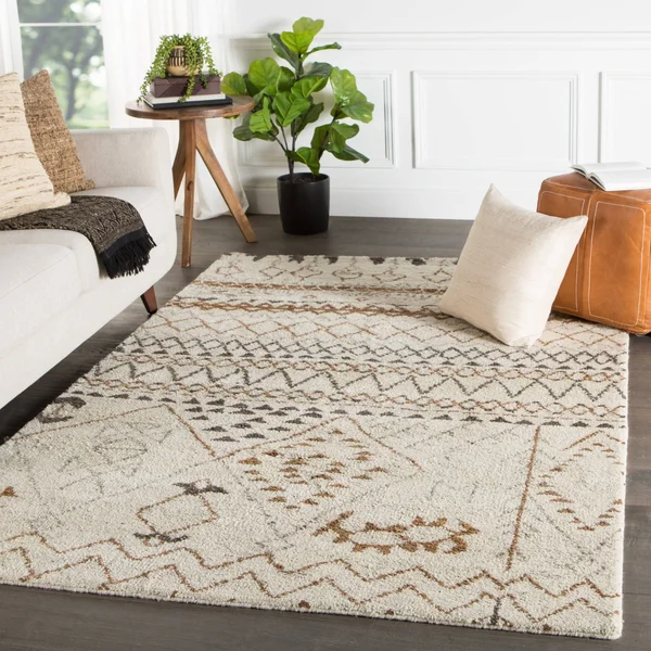 Zagora Hand-Knotted Geometric Area Rug - 5& x 8& - Cream/Brown