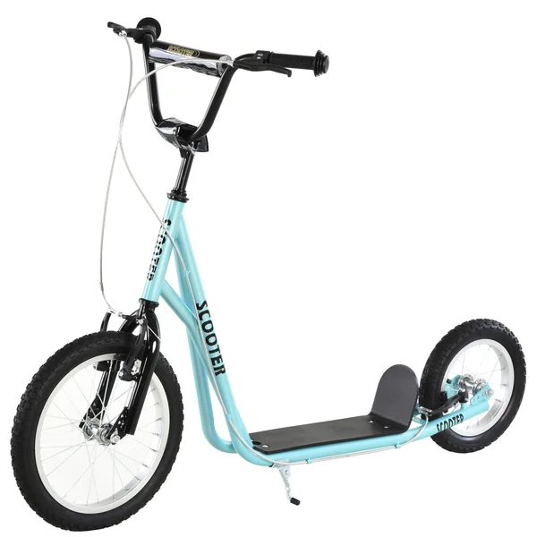 Aosom Teens Youth Scooter Ride on Toy with Adjustable Handlebar, Dual Brakes, and Inflatable Wheels for Kids 5+ (Blue)