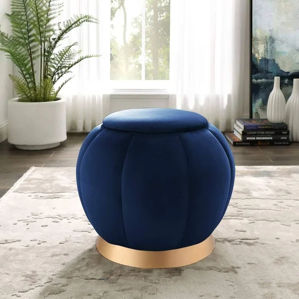 Ford Tufted Ottoman Nicole Miller Color: Navy - Leg Color: Gold