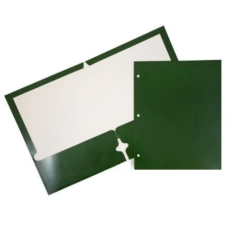 Jam Paper Laminated Glossy 3 Hole Punch Two-Pocket School Folders - Green, Bulk 100/Box (385GHPgrb)