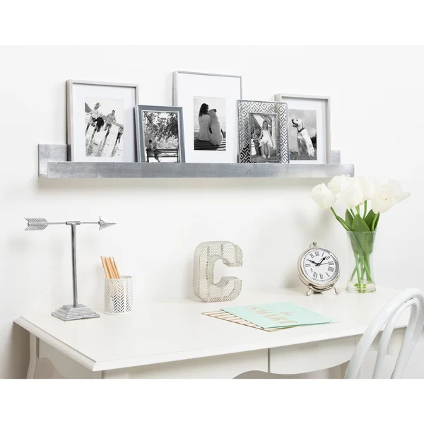 Kate and Laurel Levie Modern Floating Wall Shelf Picture Frame Holder Ledge - Dark Walnut Brown