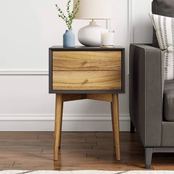 Nathan James Harper 2-Drawer Mid-Century Side Table - Black/Brown