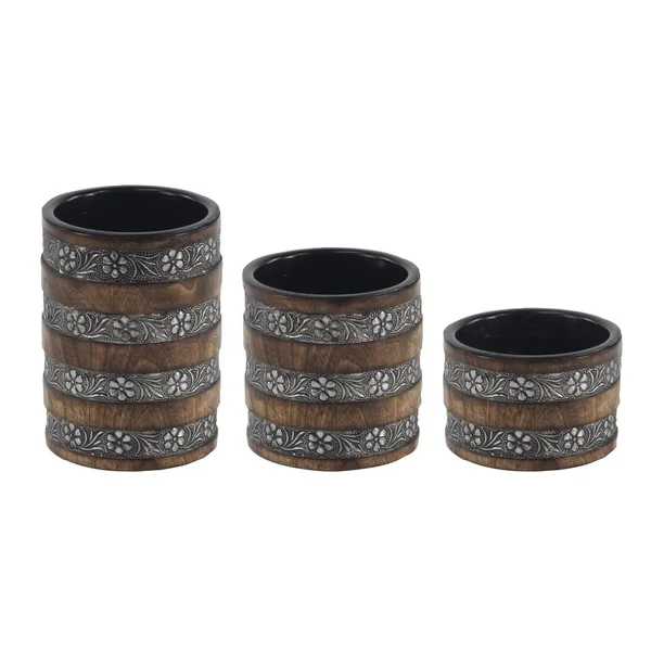 Decmode Traditional 4 - 6, and 8 inch Cylindrical Candle Holders - Set of 3, Brown