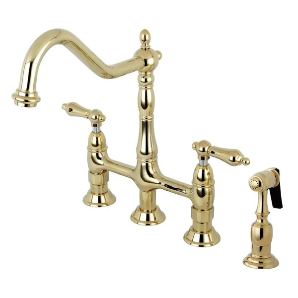 Kingston Brass KS1270ALBS Heritage Bridge Kitchen Faucet with Brass Sprayer, Matte Black